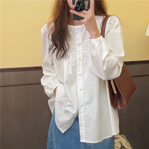 dress korean round neck solid color simple versatile long sleeve shirts autumn fashion gentle single breasted blouses, White
dress korean round neck solid color simple versatile long sleeve shirts autumn fashion gentle single breasted blouses, White