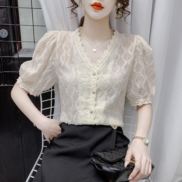 women's blouses & shirts summer lace short-sleeved shirt design sense niche 2021 fashion puff sleeve women wild western leisure, White
women's blouses & shirts summer lace short-sleeved shirt design sense niche 2021 fashion puff sleeve women wild western leisure, White