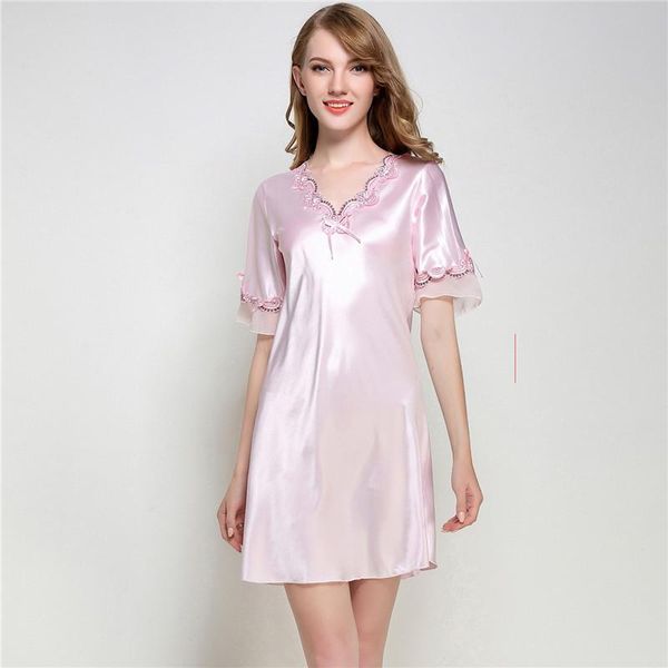 women's sleepwear homewear spring and summer imitation silk nightdress v-neck short-sleeved sleep, Black;red
women's sleepwear homewear spring and summer imitation silk nightdress v-neck short-sleeved sleep, Black;red