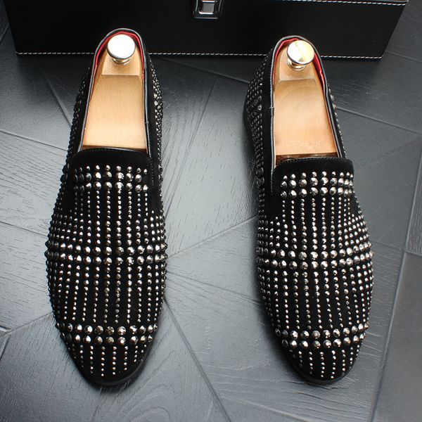 fashion men's brand suede leather loafers mens casual rhinestone rivets moccasins shoes man party driving flats w115, Black
fashion men's brand suede leather loafers mens casual rhinestone rivets moccasins shoes man party driving flats w115, Black