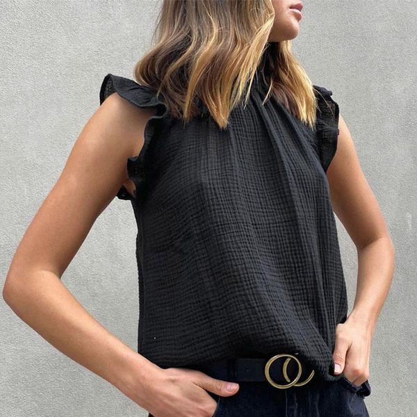 women's blouses & shirts 2021 summer sweet chic women blouse elegant solid ruffled chiffon ladies shirt causal sleeveless streetwear, White
women's blouses & shirts 2021 summer sweet chic women blouse elegant solid ruffled chiffon ladies shirt causal sleeveless streetwear, White