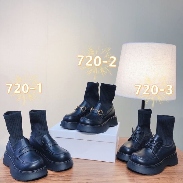 british style round head thick knitted wool sock's muffin bottom small leather sho short motorcycle martin boots, Black
british style round head thick knitted wool sock's muffin bottom small leather sho short motorcycle martin boots, Black