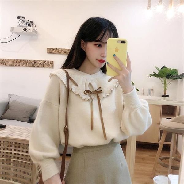 women autumn basic streetwear womens sweaters lantern sleeve knitted pullovers chic french solid peter pan collar s62, White;black
women autumn basic streetwear womens sweaters lantern sleeve knitted pullovers chic french solid peter pan collar s62, White;black