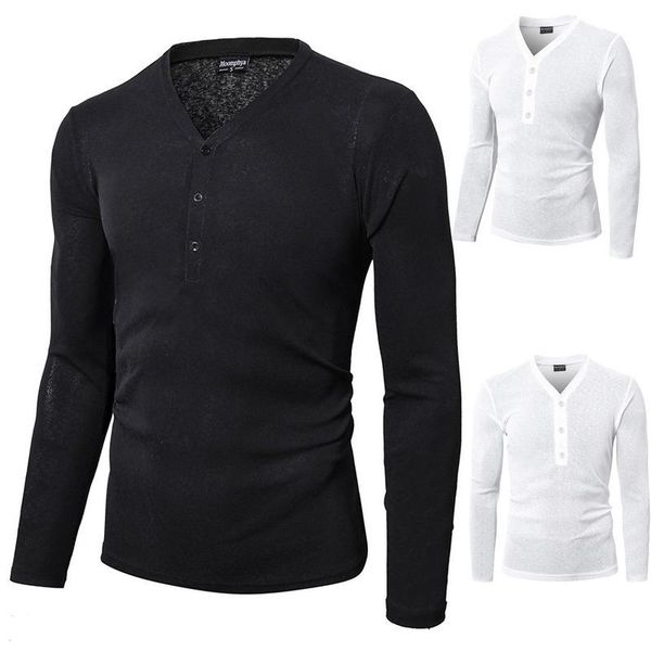 men's t-shirts 2021 european and american spring autumn solid color long sleeve slim t-shirt v-neck chest button top, White;black
men's t-shirts 2021 european and american spring autumn solid color long sleeve slim t-shirt v-neck chest button top, White;black