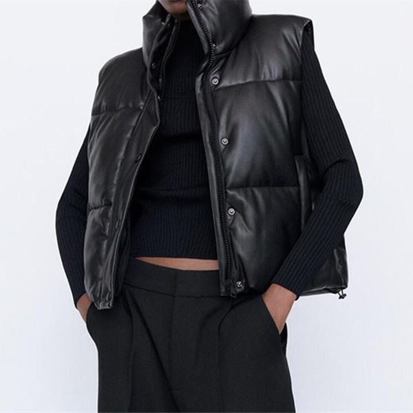 women's vests zar women 2021 fashion leather cotton pocket padded waistcoat vintage sleeveless female outerwear streetwear, Black;white
women's vests zar women 2021 fashion leather cotton pocket padded waistcoat vintage sleeveless female outerwear streetwear, Black;white