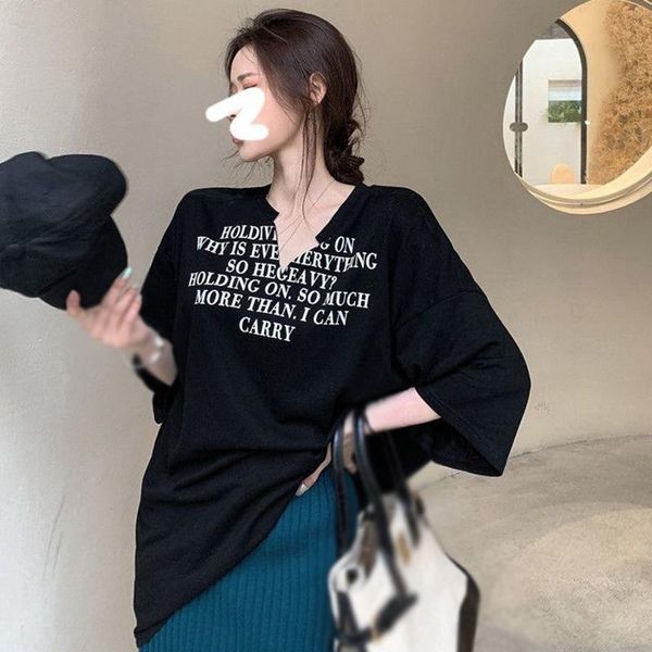 women's t-shirt korean style summer t shirt women hip hop female crop ladies short sleeves loose v neck simple tees, White
women's t-shirt korean style summer t shirt women hip hop female crop ladies short sleeves loose v neck simple tees, White
