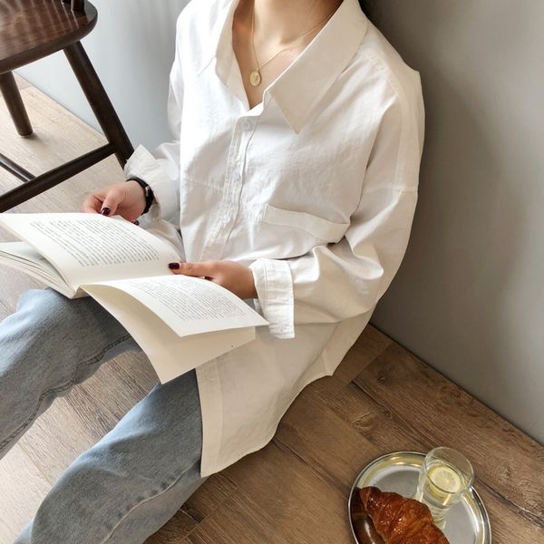 women's blouses & shirts spring summer casual woman turn down collar long sleeve loose oversize shirt fashion basic female bl, White
women's blouses & shirts spring summer casual woman turn down collar long sleeve loose oversize shirt fashion basic female bl, White