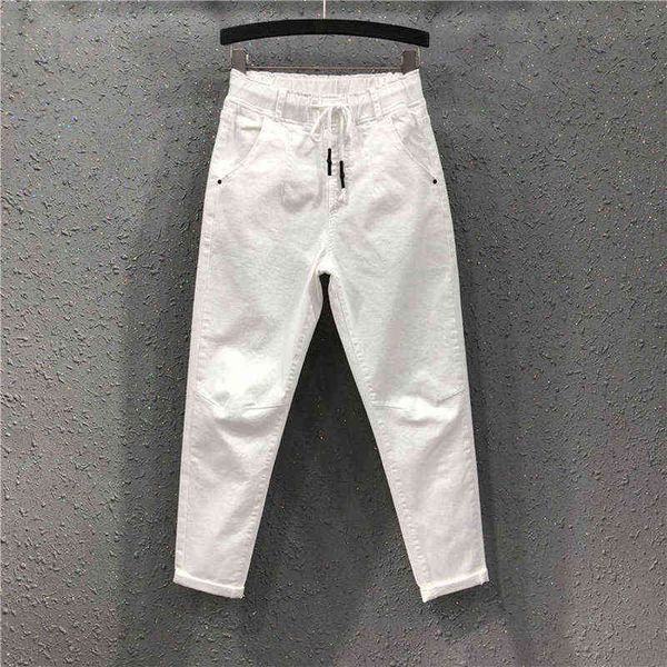 spring summer women cotton denim pants plus size elastic waist loose harem female casual ankle-length white jeans d317 211129, Blue
spring summer women cotton denim pants plus size elastic waist loose harem female casual ankle-length white jeans d317 211129, Blue