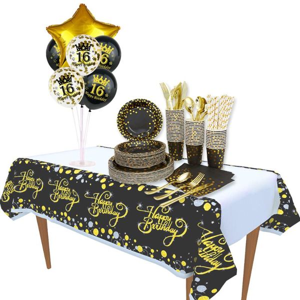 party decoration black gold 16 birthday background decor 18 20 21years 30..90th balloon stand and tablecloth disposable tableware
party decoration black gold 16 birthday background decor 18 20 21years 30..90th balloon stand and tablecloth disposable tableware
