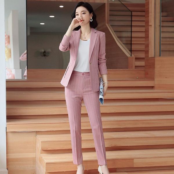 women's suit two-piece (jacket + pants) striped slim temperament business work casual formal set two piece pants, White
women's suit two-piece (jacket + pants) striped slim temperament business work casual formal set two piece pants, White