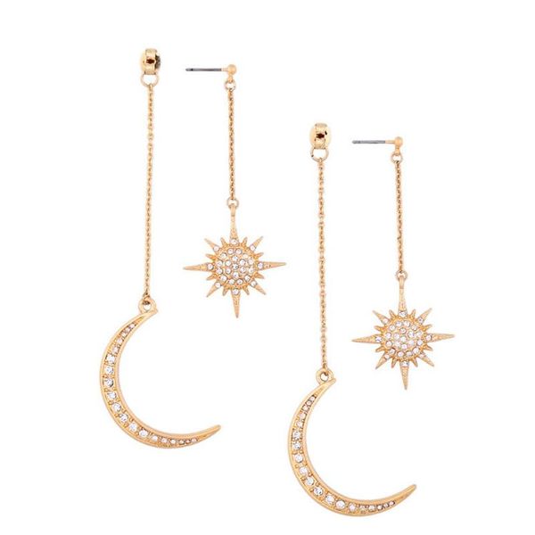 

dangle & chandelier fashion rhinestone star crescent moon long drop earrings women jewelry hanging earings arrival, Silver