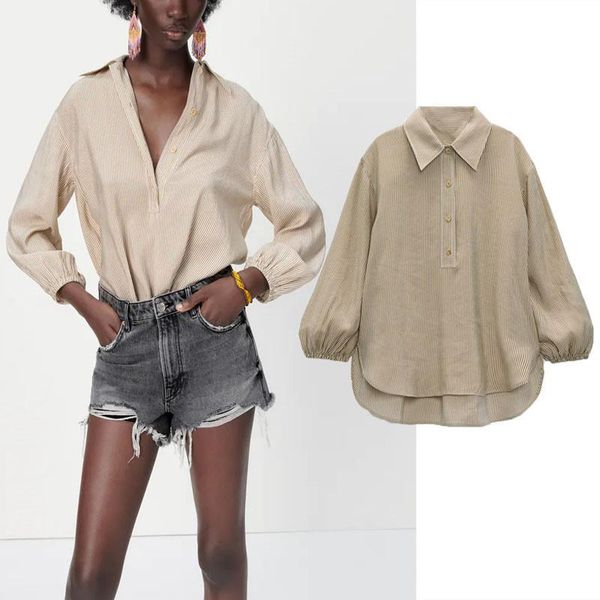 women's blouses & shirts striped women casual lapel long puff sleeve summer chic back pleat side vents hem button female blouse, White
women's blouses & shirts striped women casual lapel long puff sleeve summer chic back pleat side vents hem button female blouse, White