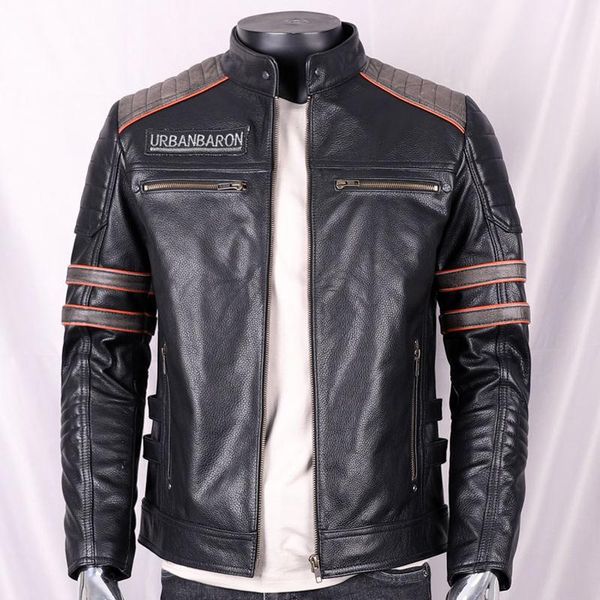 men's leather & faux layer cowhide real jacket short stand collar skull embroidery classical motorcycle man, Black
men's leather & faux layer cowhide real jacket short stand collar skull embroidery classical motorcycle man, Black
