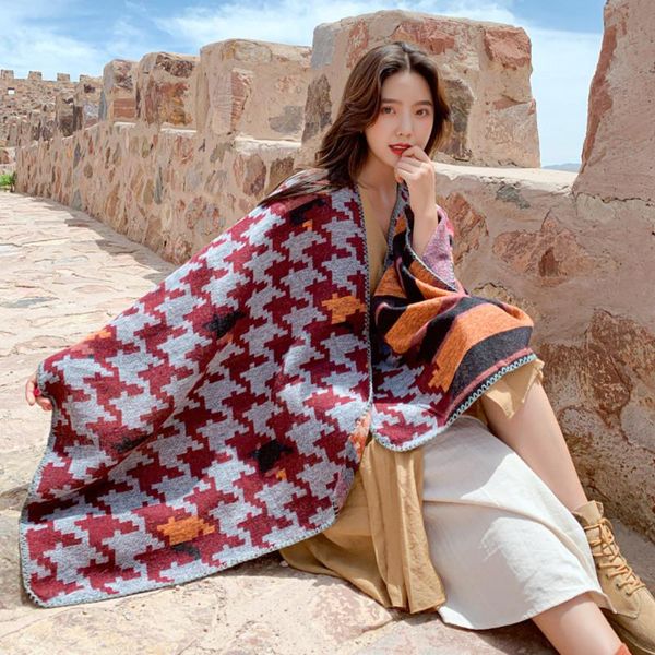 women plaid poncho shawl winter cashmere wrap oversize cardigan cape ladies warm tippet blanket scarf scarves, Blue;gray
women plaid poncho shawl winter cashmere wrap oversize cardigan cape ladies warm tippet blanket scarf scarves, Blue;gray