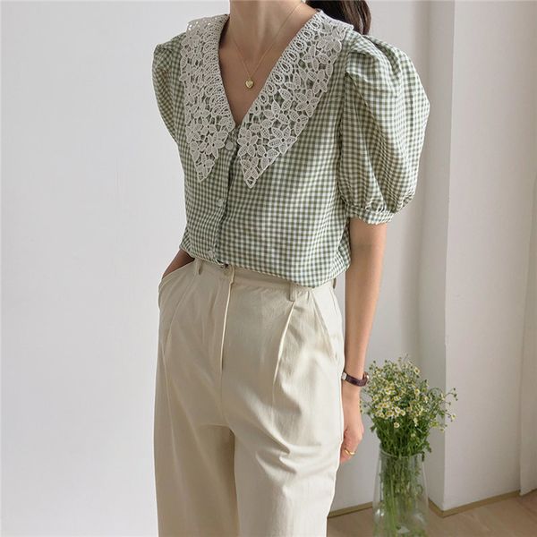 peter pan collar plaid patchwork lace thin chic sweet women plus summer puff sleeves all match loose shirts 210421, White
peter pan collar plaid patchwork lace thin chic sweet women plus summer puff sleeves all match loose shirts 210421, White