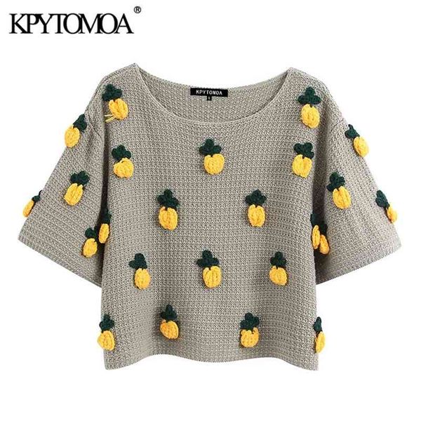 women fashion pineapple pattern knitted sweater vintage o neck short sleeve female pullovers chic 210420, White;black
women fashion pineapple pattern knitted sweater vintage o neck short sleeve female pullovers chic 210420, White;black