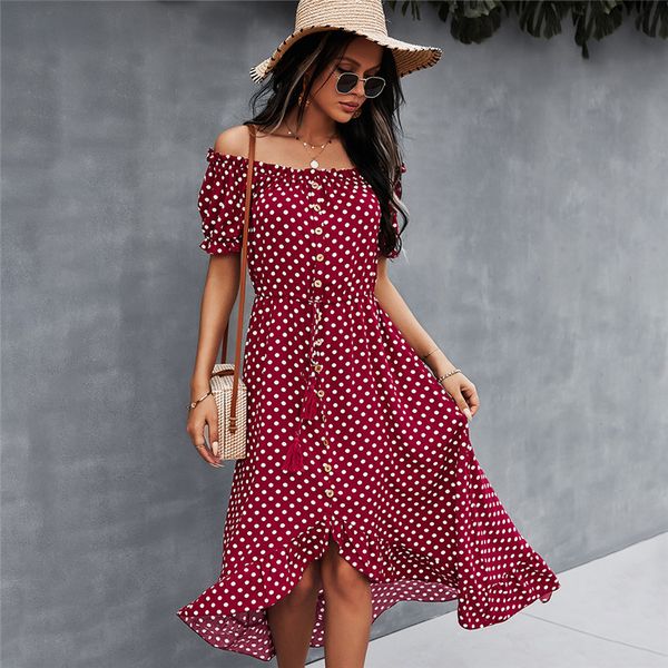 spring 2021 new ladies dot polka print dress women tassel button off the shoulder dress for woman slash neck summer dress, Black;gray
spring 2021 new ladies dot polka print dress women tassel button off the shoulder dress for woman slash neck summer dress, Black;gray