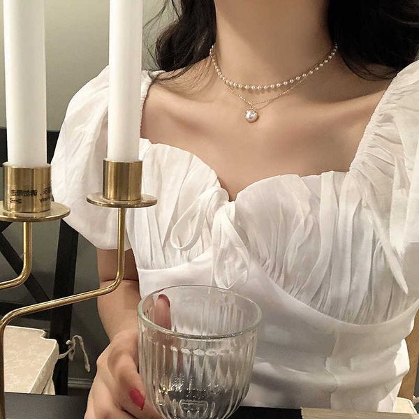 pendant necklacessuper fairy ~ korean ins minority double-layer pearl pendant necklace women's simple temperament choker neck chain cla, Silver
pendant necklacessuper fairy ~ korean ins minority double-layer pearl pendant necklace women's simple temperament choker neck chain cla, Silver