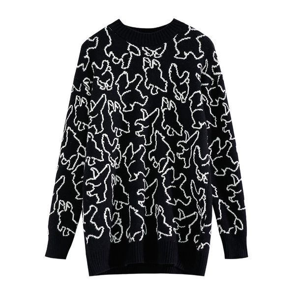 women long sweater knitted pullovers sleeve black white geometric loose winter m0062 210514, White;black
women long sweater knitted pullovers sleeve black white geometric loose winter m0062 210514, White;black