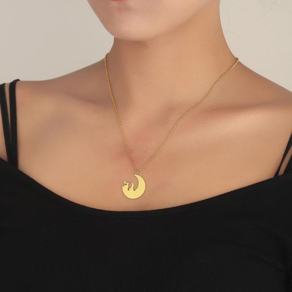 handmade cute animal crescent moon necklace for women sweet stainless steel jewelry pendant gift necklaces, Silver
handmade cute animal crescent moon necklace for women sweet stainless steel jewelry pendant gift necklaces, Silver