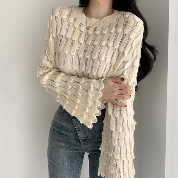 women's sweaters fashion solid color knitted pullovers autumn 2021 o-neck loose long flare sleeve sweater female sweet korean, White;black
women's sweaters fashion solid color knitted pullovers autumn 2021 o-neck loose long flare sleeve sweater female sweet korean, White;black