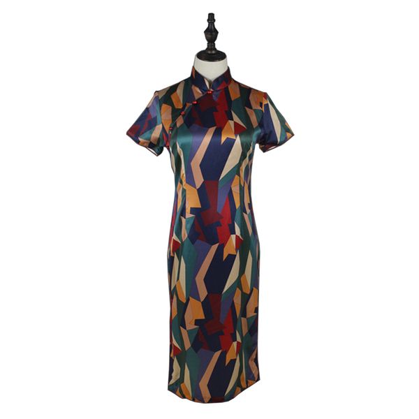 women cheongsam chinese style mandarin collar short sleeve geometric print knee length elegant dress summer d1752 210514, Black;gray
women cheongsam chinese style mandarin collar short sleeve geometric print knee length elegant dress summer d1752 210514, Black;gray