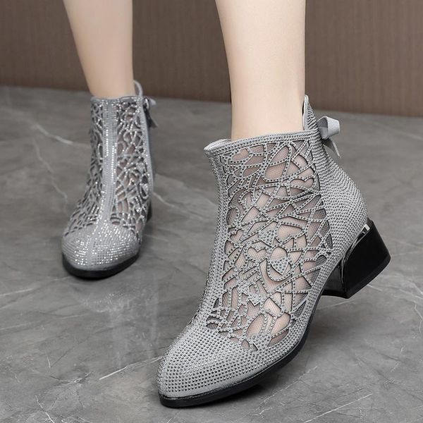 short boots women's rhinestone hollow mesh fashion thick leather shoes spring summer breathable, Black
short boots women's rhinestone hollow mesh fashion thick leather shoes spring summer breathable, Black