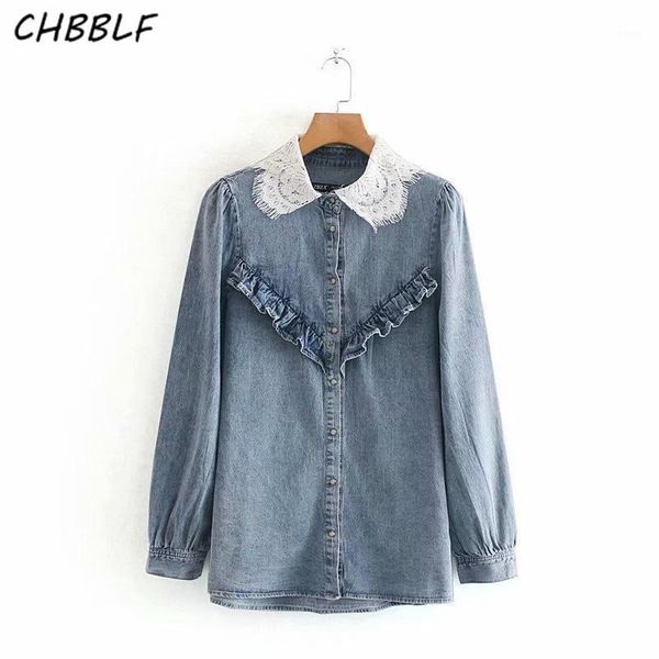 women's blouses & shirts chbblf women chic lace collar long sleeve denim blouse retro casual shirt bhj10941, White
women's blouses & shirts chbblf women chic lace collar long sleeve denim blouse retro casual shirt bhj10941, White