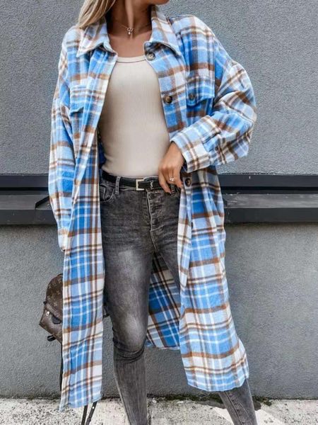 women's wool & blends fashion long plaid coat autumn shirt woolen streetwear women clothing loose female casual jacket, Black
women's wool & blends fashion long plaid coat autumn shirt woolen streetwear women clothing loose female casual jacket, Black
