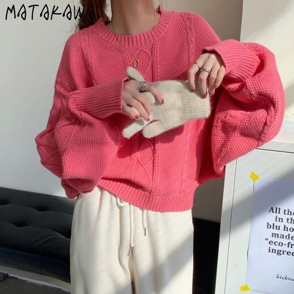 loose twist batwing sleeve sweater round neck solid pullover single wear inner woman sweaters korean women's, White;black