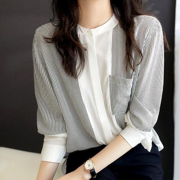 women's blouses & shirts chiffon shirt for fashion striped 2021 blusas female loose v collar long-sleeved drop casual office 2029, White
women's blouses & shirts chiffon shirt for fashion striped 2021 blusas female loose v collar long-sleeved drop casual office 2029, White
