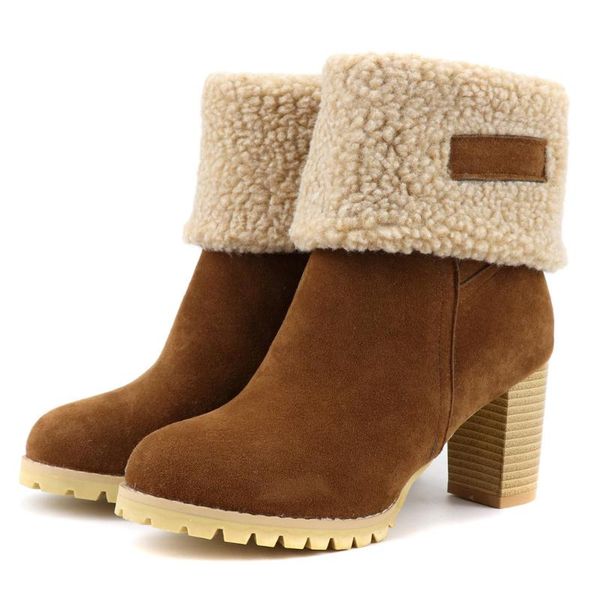 boots women's winter high-heeled snow fashion suede round toe warm shoes plush turned-over edge women botas mujer, Black
boots women's winter high-heeled snow fashion suede round toe warm shoes plush turned-over edge women botas mujer, Black