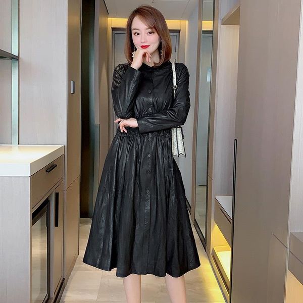 women's leather & faux autumn 2021 fashion solid color pleated cotton sheepskin coat long sleeve waistband slim, Black
women's leather & faux autumn 2021 fashion solid color pleated cotton sheepskin coat long sleeve waistband slim, Black