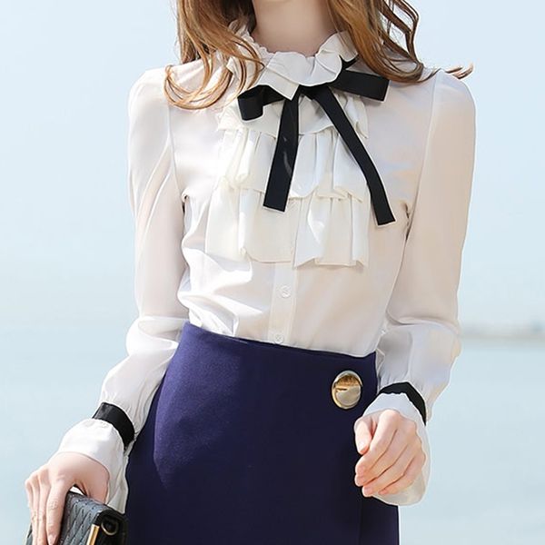 white ruffles bow stand neck long sleeve shirt chiffon blouse work wear office blusas femininas women 570a 210420
white ruffles bow stand neck long sleeve shirt chiffon blouse work wear office blusas femininas women 570a 210420