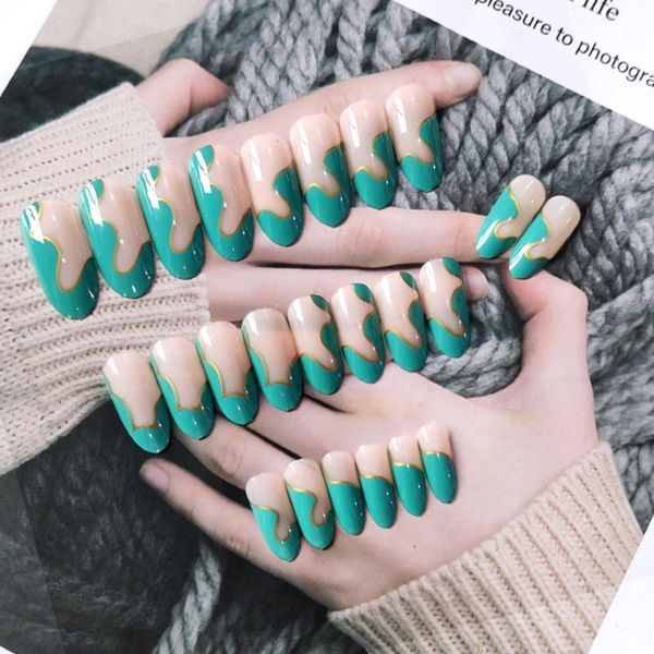 false nails 24pcs/box fashion mint gold wave line wearable long manicure patch save time nail, Red;gold
false nails 24pcs/box fashion mint gold wave line wearable long manicure patch save time nail, Red;gold