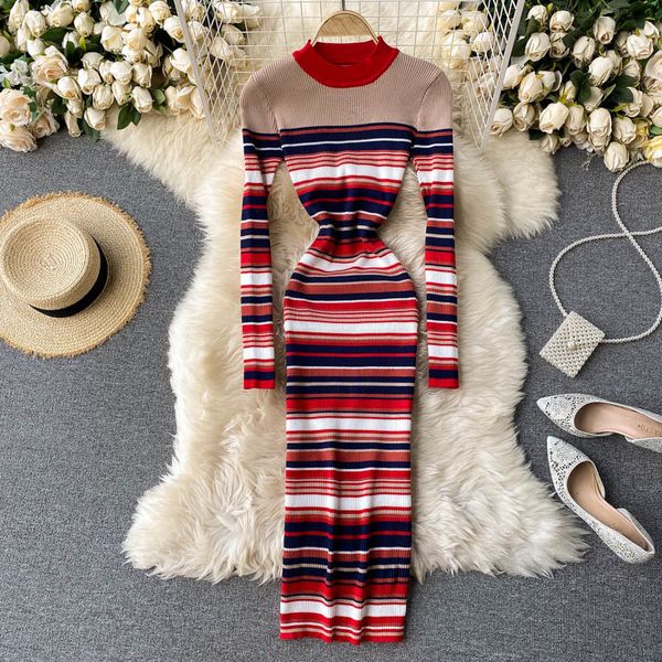 casual dresses singrain striped women knitted in autumn the neck long elastic sleeve thin pencil fashionable bodycon dress in nightgown dn09, Black;gray
casual dresses singrain striped women knitted in autumn the neck long elastic sleeve thin pencil fashionable bodycon dress in nightgown dn09, Black;gray