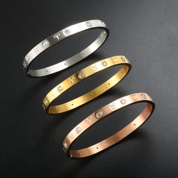 bangle 12 zodiac sign bracelet constellation cuff with cubic zircon stainless steel clasp 24k gold rose, Black
bangle 12 zodiac sign bracelet constellation cuff with cubic zircon stainless steel clasp 24k gold rose, Black