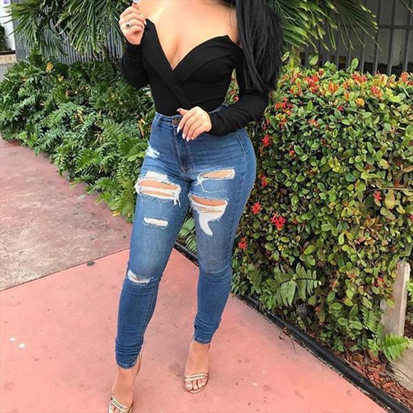 spring high waist ripped womens jeans elasticity skinny denim pants casual vintage trousers, Blue
spring high waist ripped womens jeans elasticity skinny denim pants casual vintage trousers, Blue
