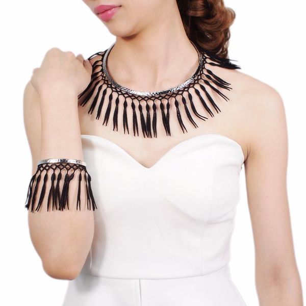 earrings & necklace manilai bohemian black tassel statement torques jewelry sets ethnic style choker bracelet party accessories, Silver
earrings & necklace manilai bohemian black tassel statement torques jewelry sets ethnic style choker bracelet party accessories, Silver