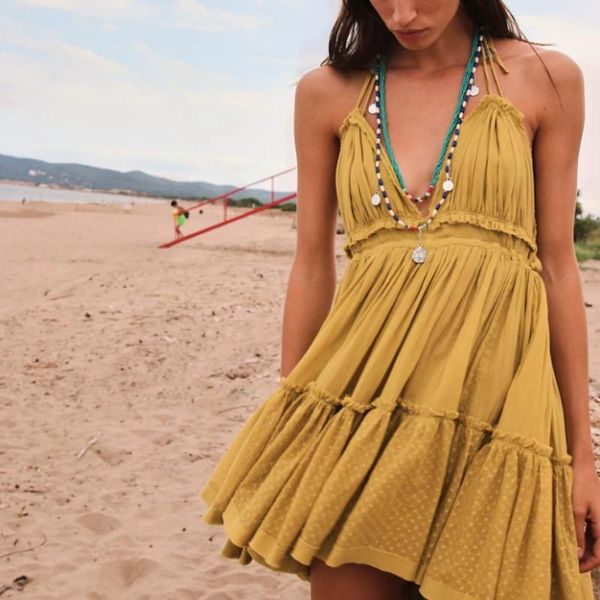 casual dresses bohemian yellow beach breeze full dress with halter back women summer 2021 v-neck joining together, Black;gray
casual dresses bohemian yellow beach breeze full dress with halter back women summer 2021 v-neck joining together, Black;gray