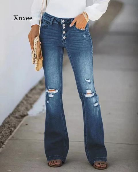 women's jeans spring and summer fashion flared pants ripped holes fringed women hipsters high waist, Blue
women's jeans spring and summer fashion flared pants ripped holes fringed women hipsters high waist, Blue