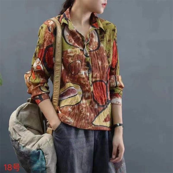 spring arts style women long sleeve turn-down collar loose shirts vintage print silk linen blouse femme v287 210512, White
spring arts style women long sleeve turn-down collar loose shirts vintage print silk linen blouse femme v287 210512, White