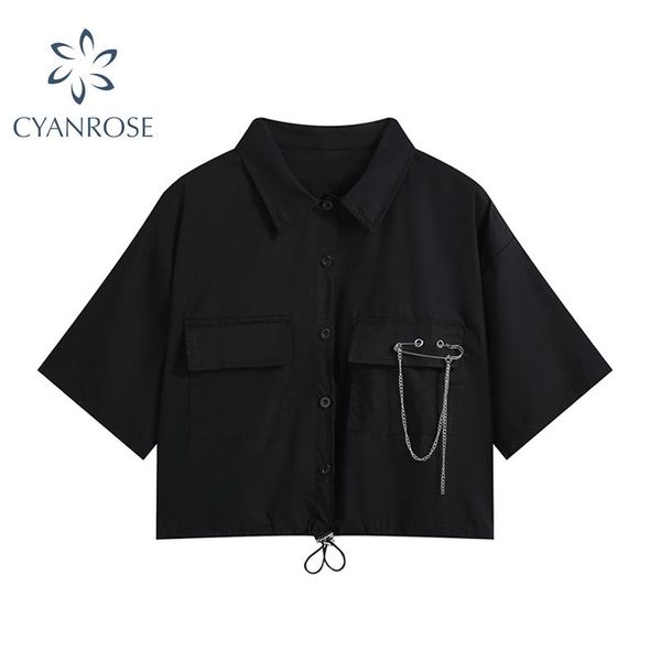 women's blouses & shirts vintage gothic shirt women 2021 short sleeve lapel black blouse summer casual fashion korean clothes crop fema, White
women's blouses & shirts vintage gothic shirt women 2021 short sleeve lapel black blouse summer casual fashion korean clothes crop fema, White