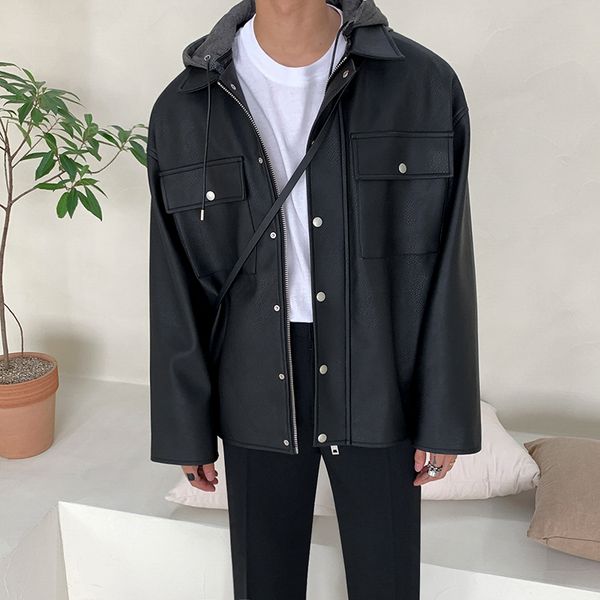 autumn new detachable hooded collar men's korean trend pu leather jacket fashion zipper causal loose coat, Black
autumn new detachable hooded collar men's korean trend pu leather jacket fashion zipper causal loose coat, Black