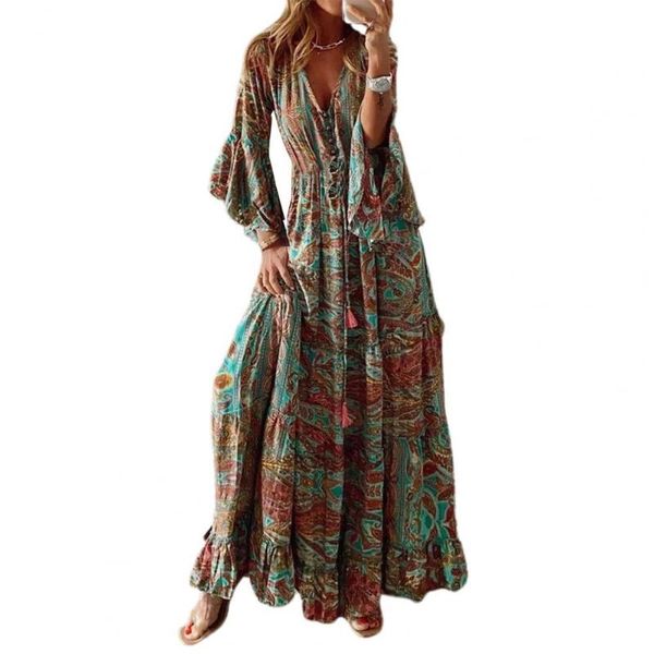 casual dresses women retro floral print boho long dress 2021 spring 3/4 flare sleeve ruffle maxi summer v neck button beach vestido, Black;gray
casual dresses women retro floral print boho long dress 2021 spring 3/4 flare sleeve ruffle maxi summer v neck button beach vestido, Black;gray