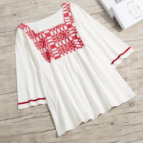 women's blouses & shirts women vintage blouse ethnic printed splicing square collar flared half sleeve comfy cotton linen tunic summer, White
women's blouses & shirts women vintage blouse ethnic printed splicing square collar flared half sleeve comfy cotton linen tunic summer, White