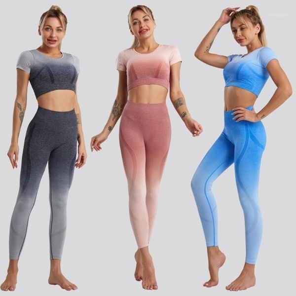 yoga outfit 2021 gradient short sleeve suit for fitness women sportswear workout clothes seamless set sport woman gym wear
yoga outfit 2021 gradient short sleeve suit for fitness women sportswear workout clothes seamless set sport woman gym wear