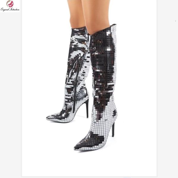 boots original intention fashion silver sequins knee high woman pointed toe lady long thin heels shoe female, Black
boots original intention fashion silver sequins knee high woman pointed toe lady long thin heels shoe female, Black