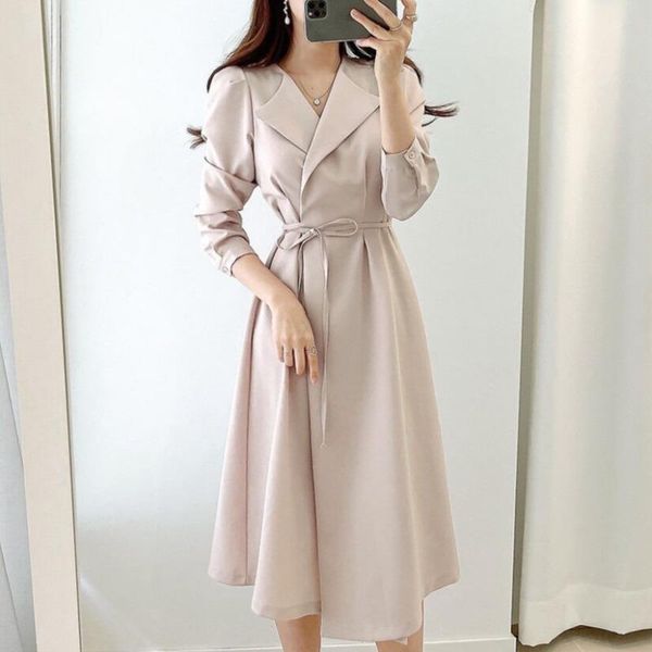 casual dresses autumn korean chic dress women slim waist lace up notched collar long sleeve elegant office ladies vestidos robe femme, Black;gray
casual dresses autumn korean chic dress women slim waist lace up notched collar long sleeve elegant office ladies vestidos robe femme, Black;gray