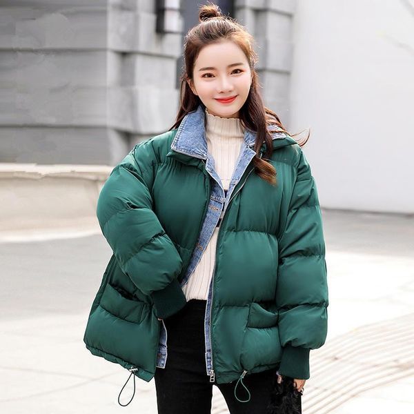 women's down & parkas denim stitching fake two-pieces winter jacket women students coat loose casual cotton mujer warm outerwear c5771, Black
women's down & parkas denim stitching fake two-pieces winter jacket women students coat loose casual cotton mujer warm outerwear c5771, Black
